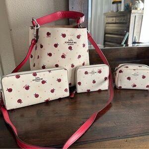 Coach Cream and Red Ladybug Crossbody Bag Set